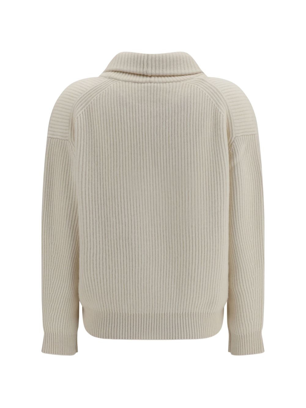 FORTE FORTE Cardigan bianco in morbida lana con scollo a V e collo morbido 