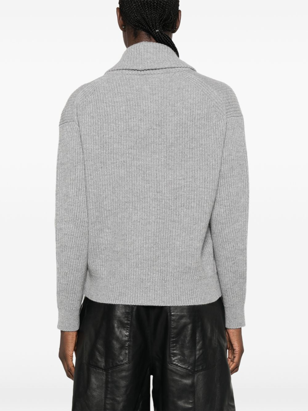 FORTE FORTE Cardigan grigio in morbida lana con scollo a V e collo morbido 