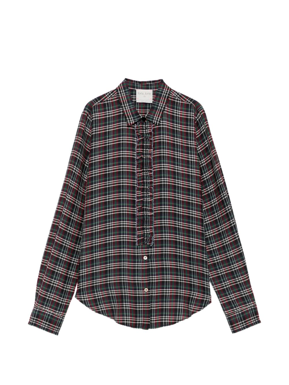 FORTE FORTE Camicia blu a quadretti con ruches sul petto 