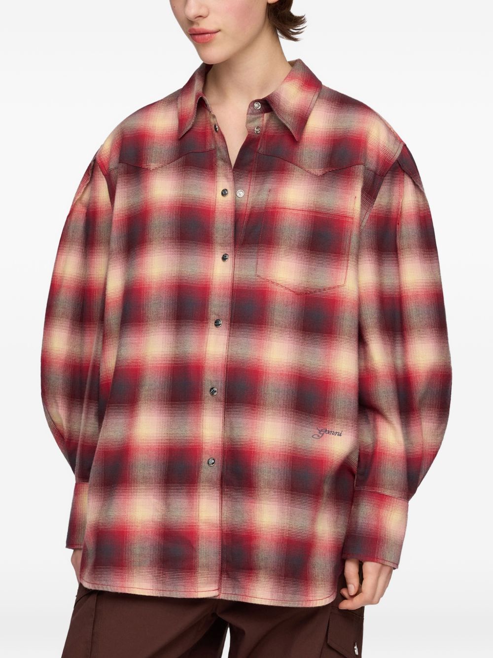 GANNI Camicia in flanella a quadri bordeaux 
