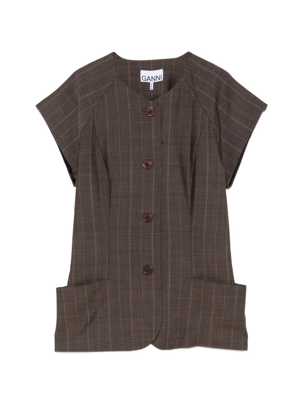 GANNI Blusa a maniche corte in lana leggera melange 