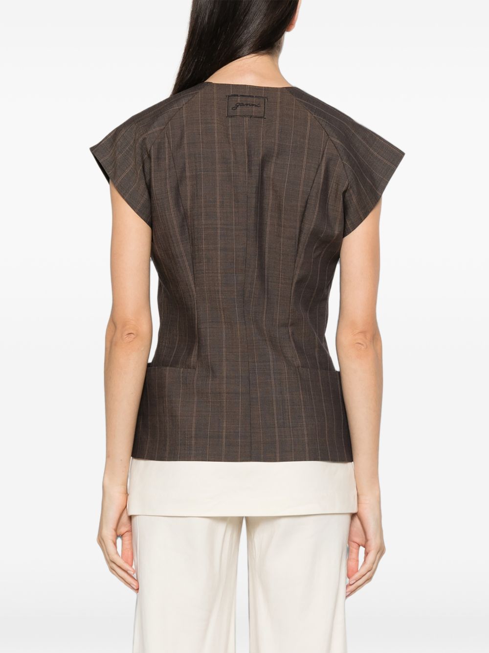 GANNI Blusa a maniche corte in lana leggera melange 
