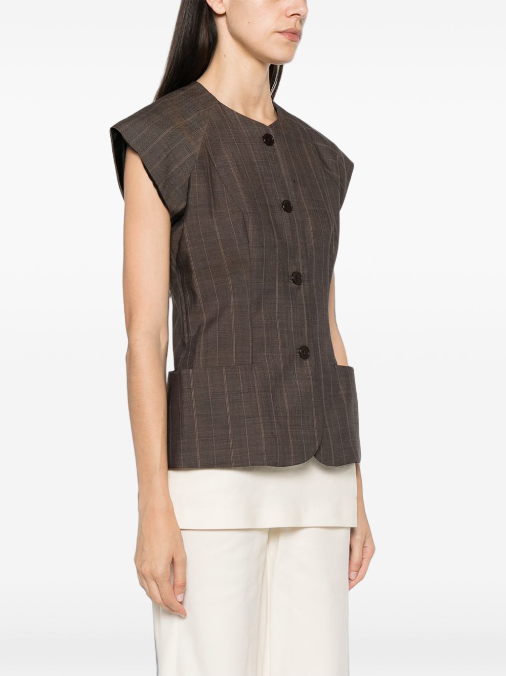 GANNI Blusa a maniche corte in lana leggera melange 