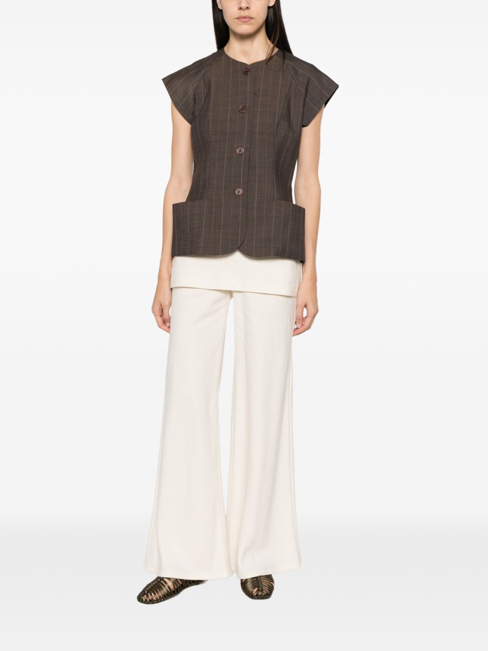 GANNI Blusa a maniche corte in lana leggera melange 