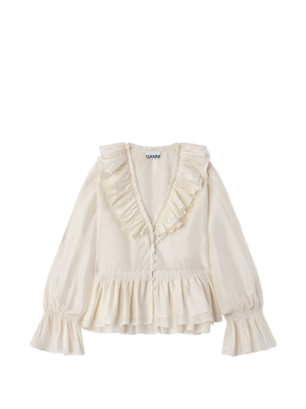 GANNI Blusa Egret in Viscosa e Seta 