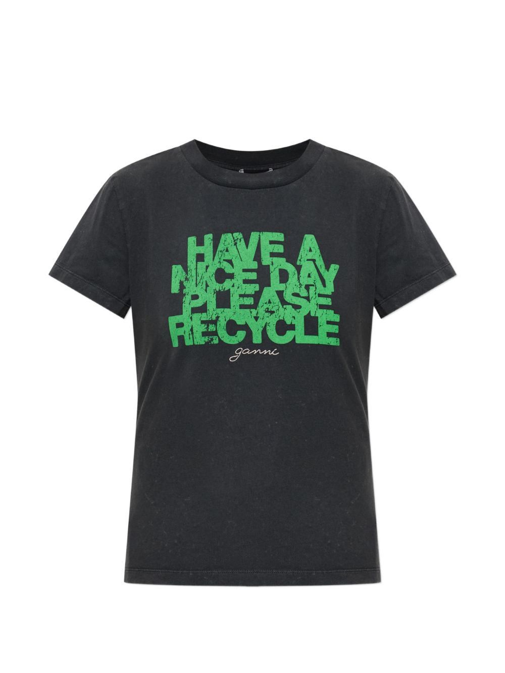 GANNI T-shirt in cotone nero con stampa grafica 