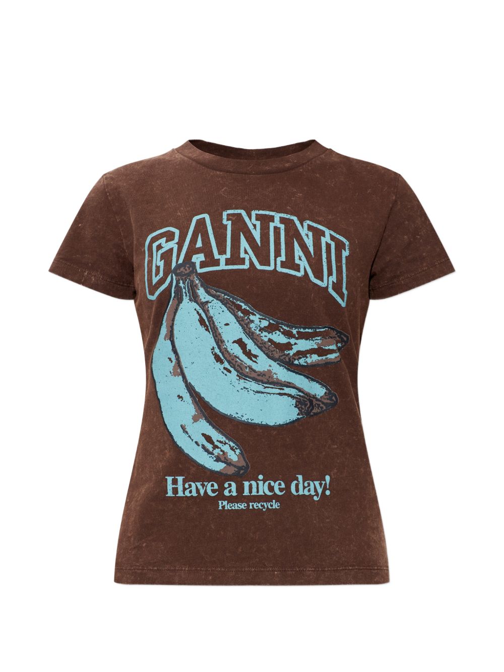 GANNI T-shirt con stampa Banana logo in cotone biologico marrone 
