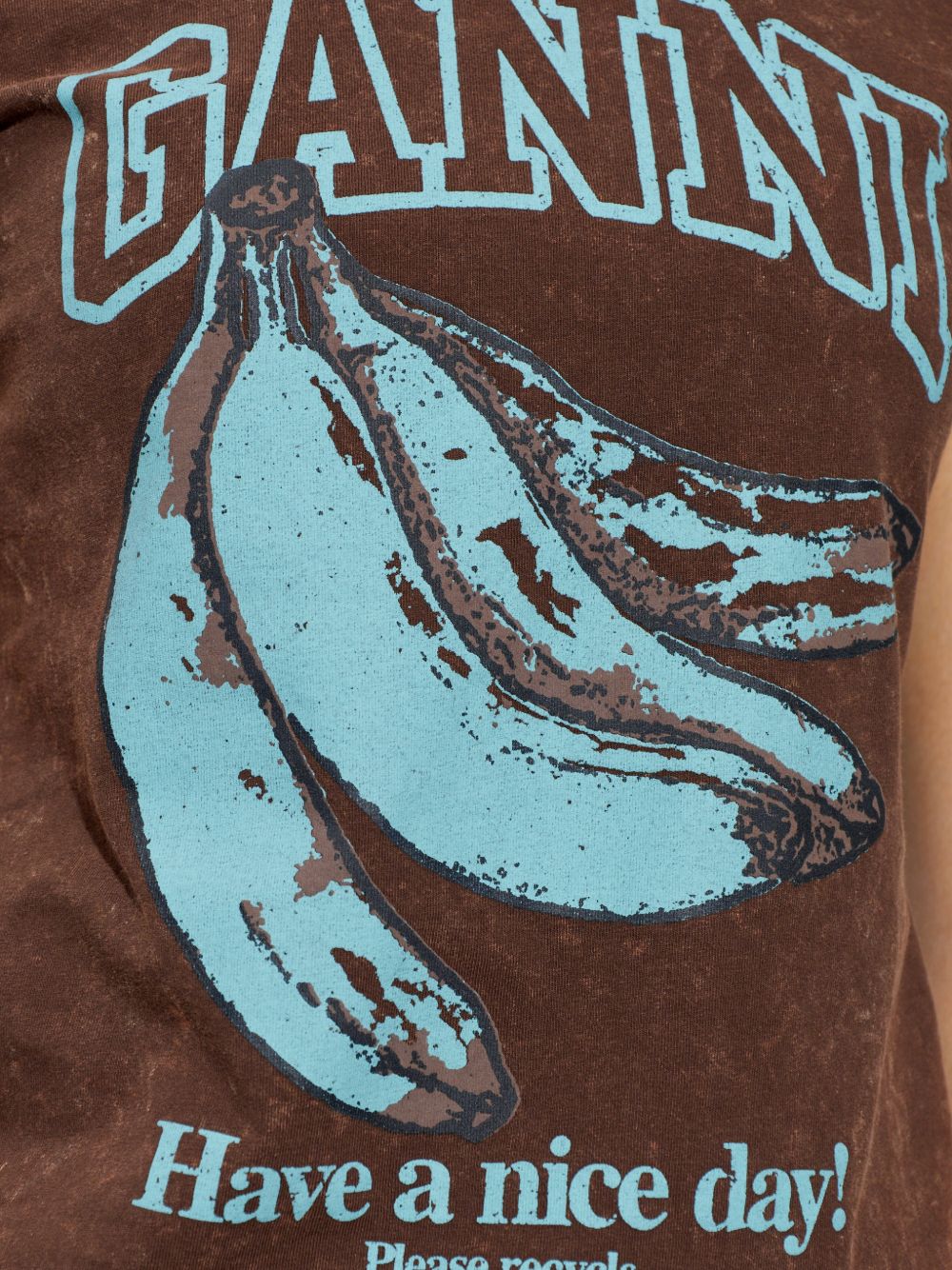GANNI T-shirt con stampa Banana logo in cotone biologico marrone 