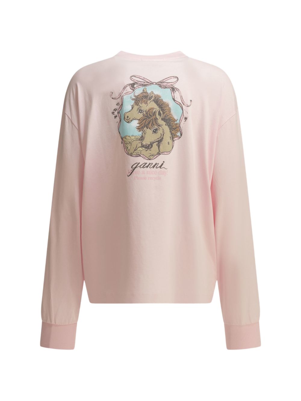 GANNI T-shirt a maniche lunghe con stampa cavalli 