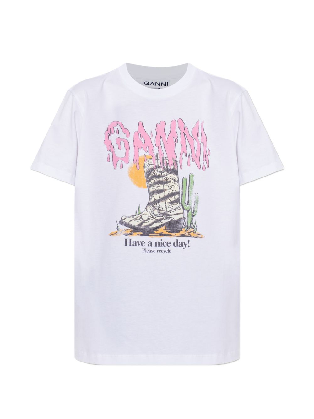GANNI T-shirt in cotone bianco con stampa grafica 