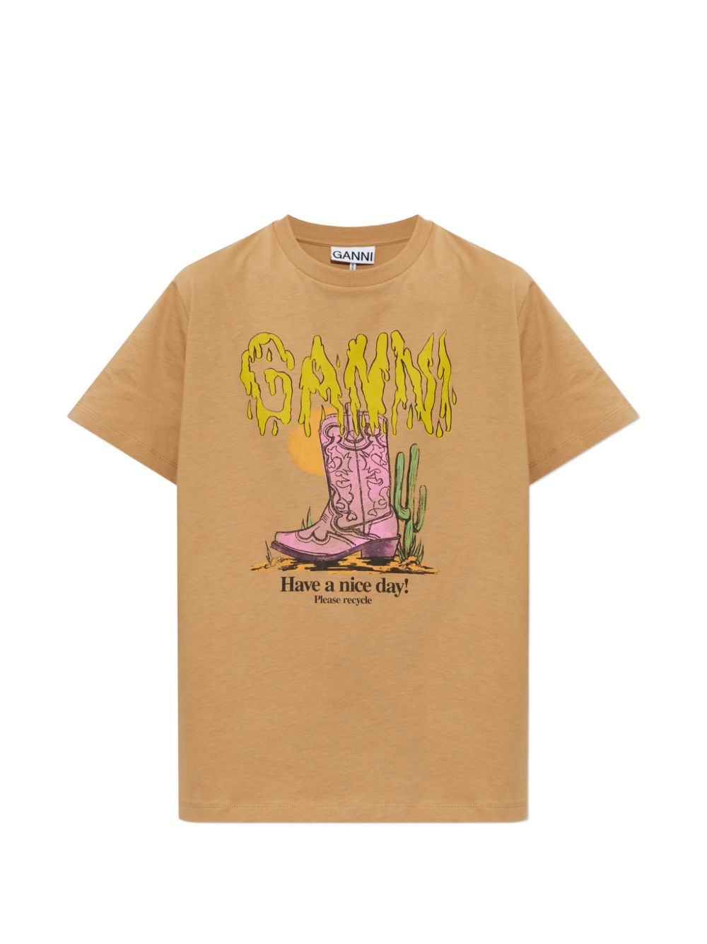GANNI T-shirt arancione in cotone con stampa grafica 