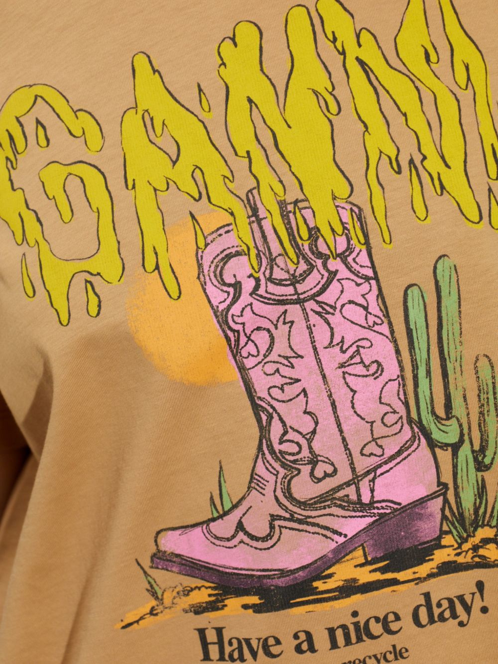 GANNI T-shirt arancione in cotone con stampa grafica 