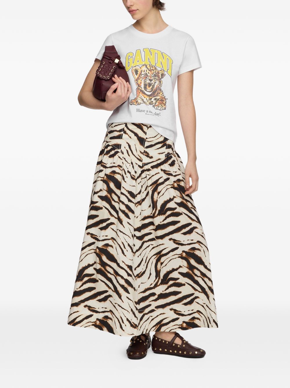 GANNI T-shirt bianca con stampa e logo girocollo 