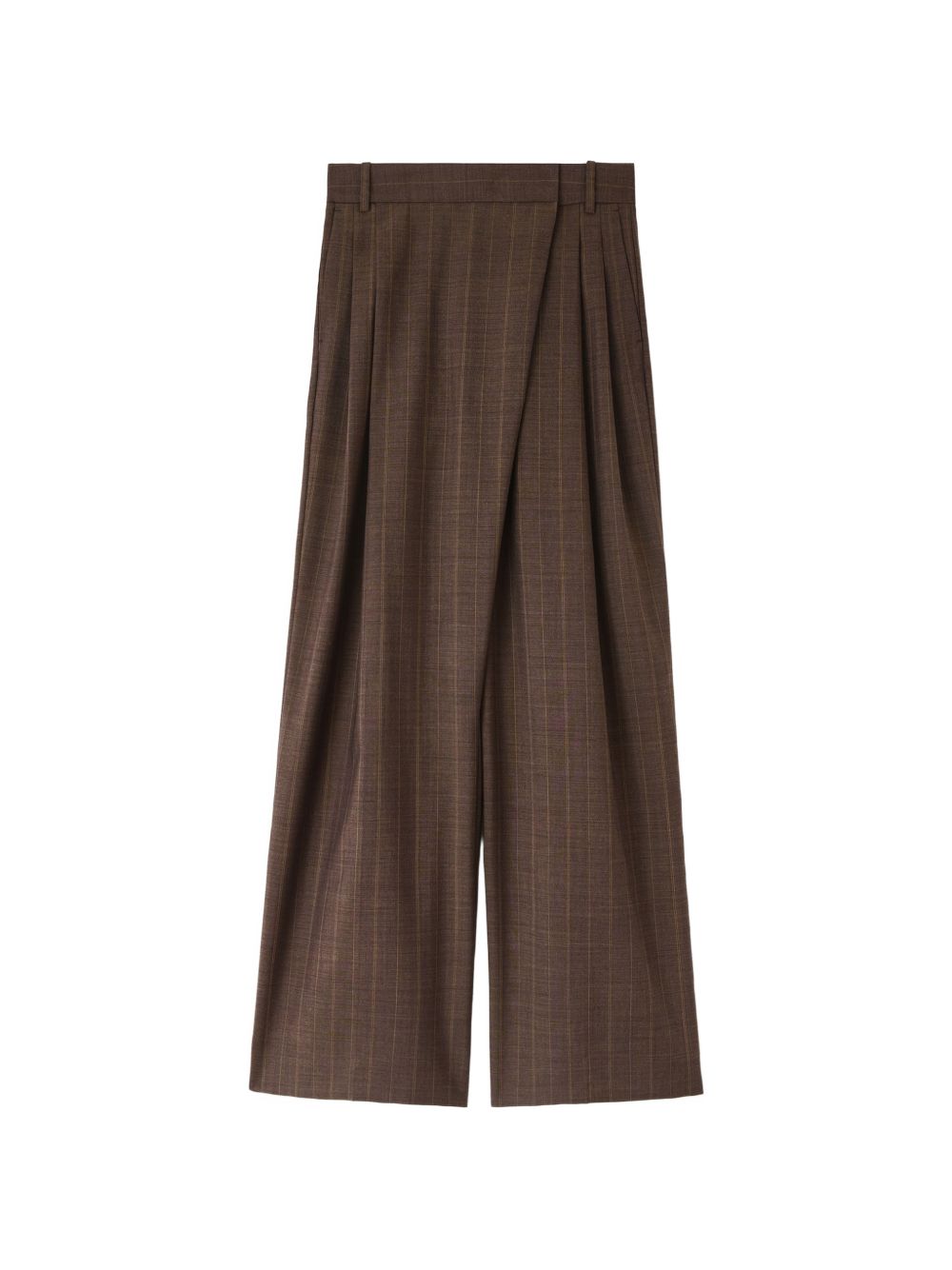 GANNI Pantaloni wide-leg a portafoglio in lana marrone a righe 