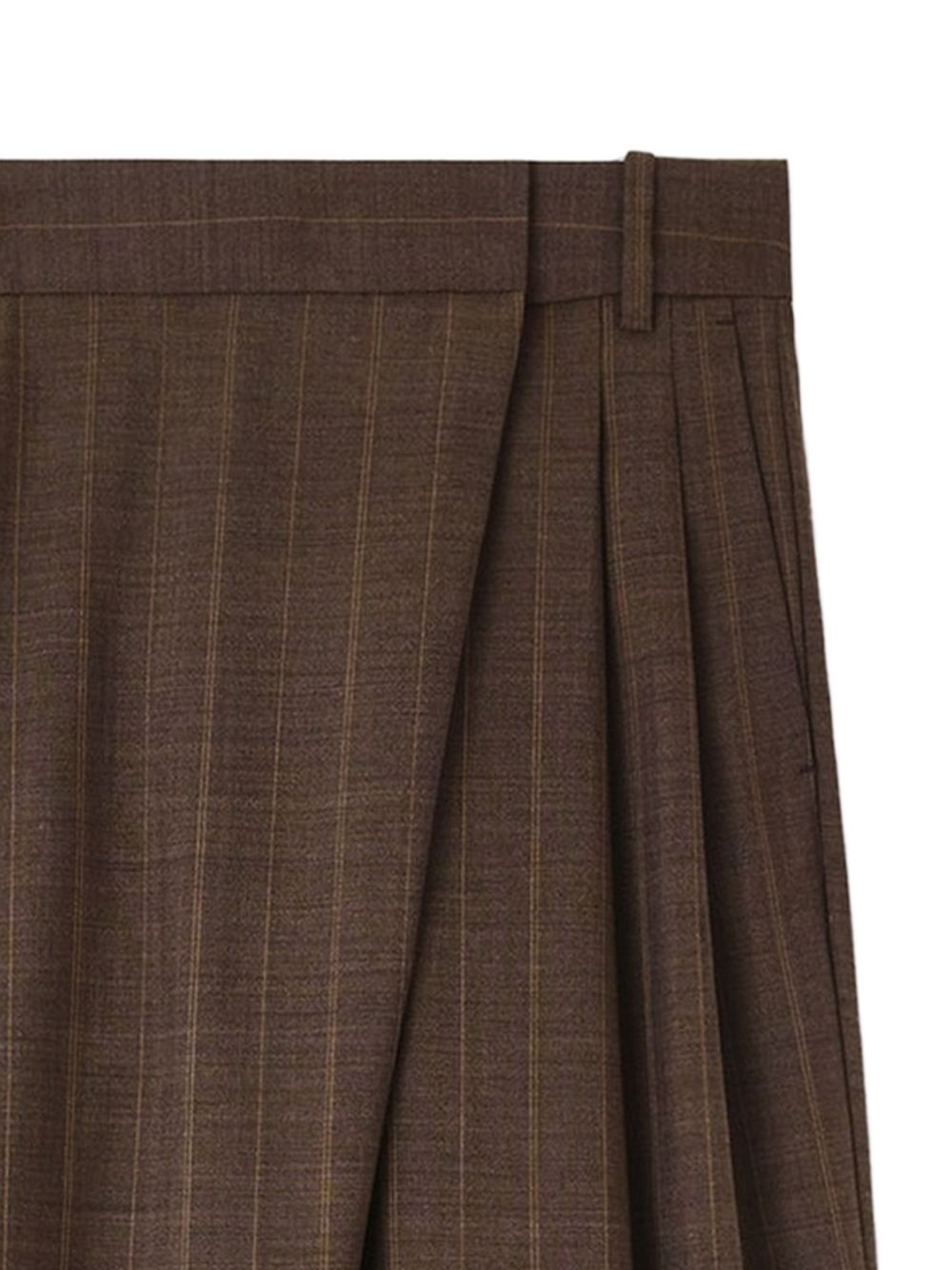 GANNI Pantaloni wide-leg a portafoglio in lana marrone a righe 