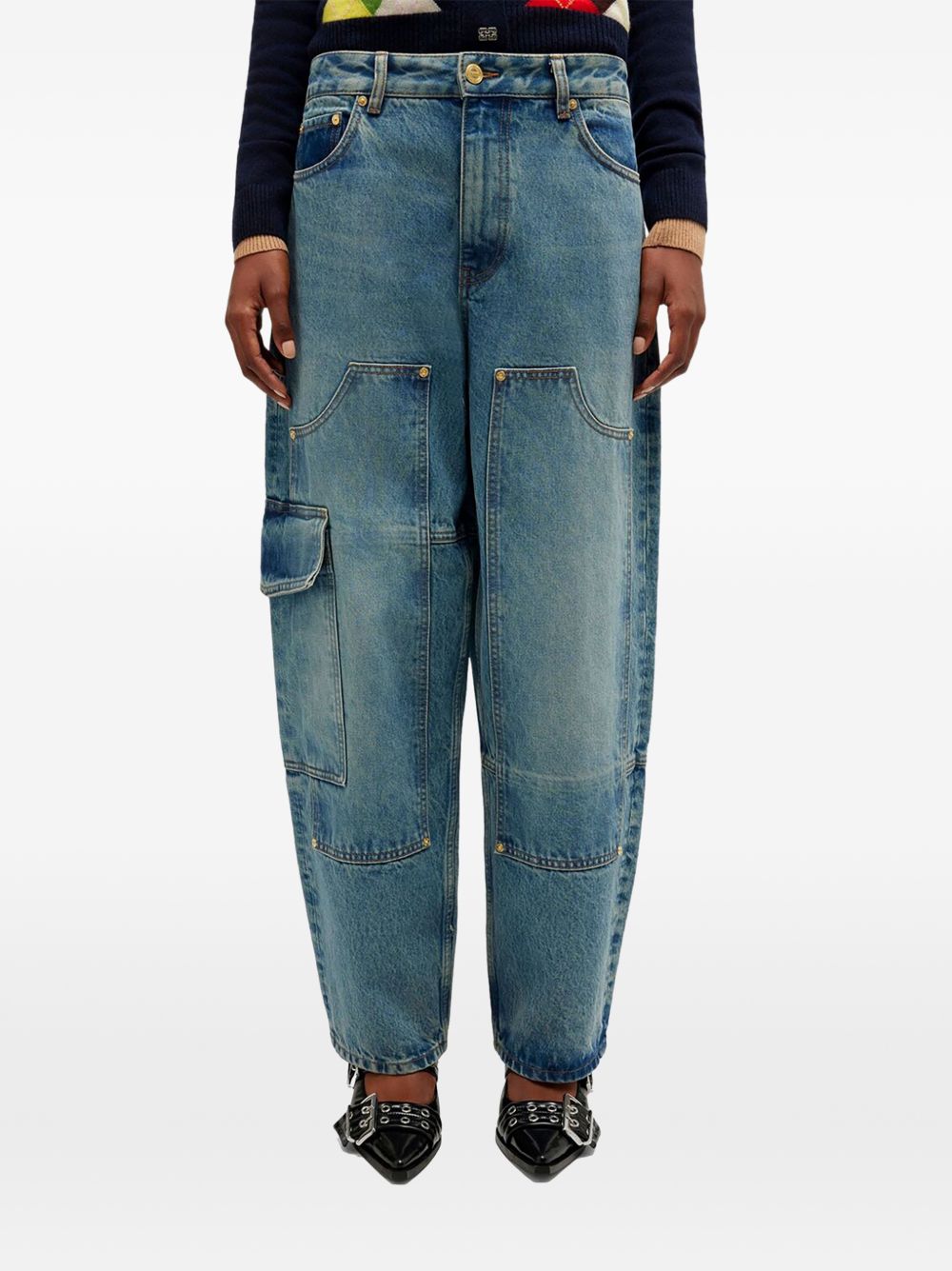 GANNI Jeans Audri barrel in denim rigido blu vintage 