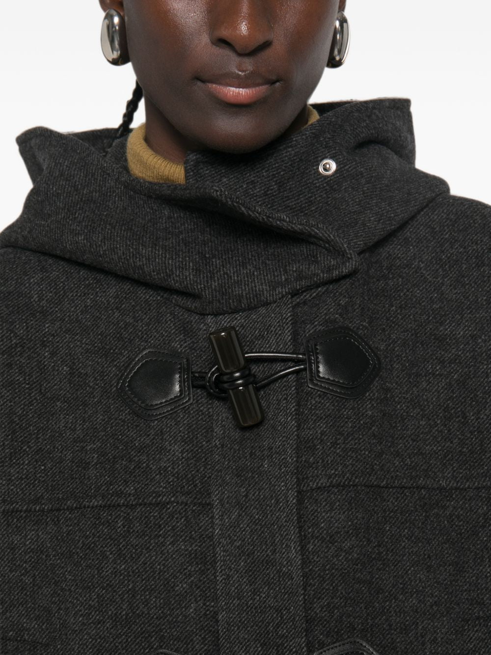 GANNI Cappotto grigio con cappuccio in lana, poliestere e cashmere 