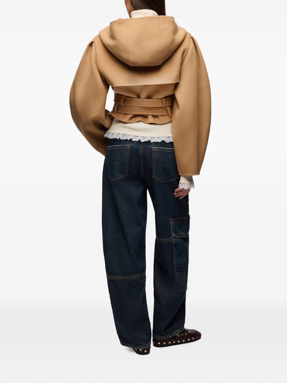 GANNI Cappotto crop con cappuccio e doppia cintura 
