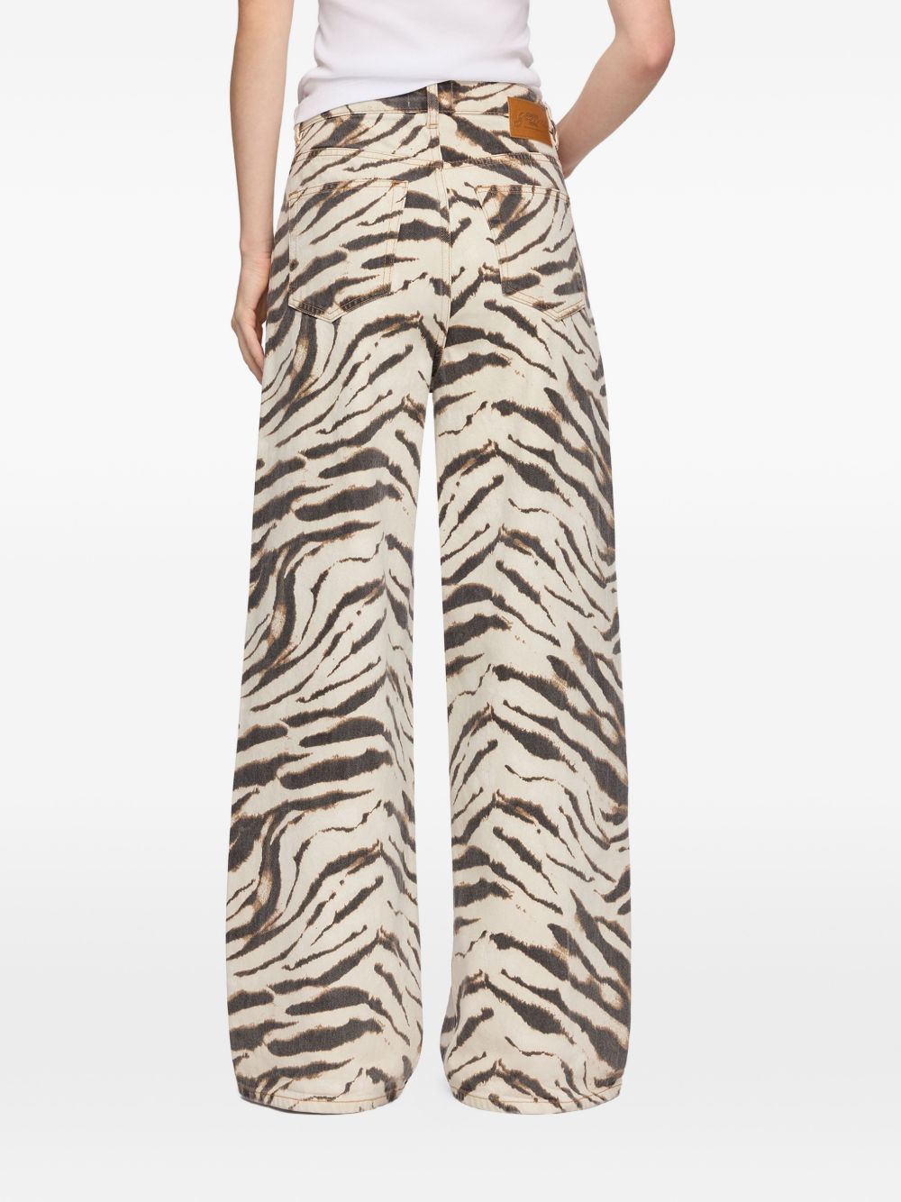GANNI Jeans Lari Wide in denim stampa zebra 