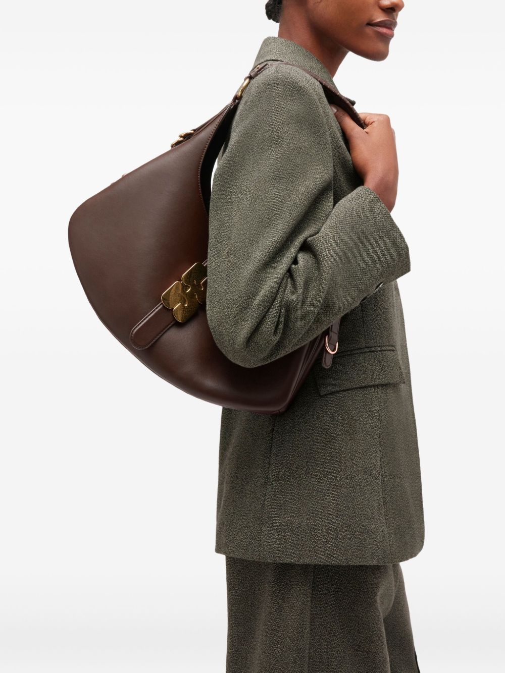 GANNI Borsa a spalla Small Kat marrone con chiusura Butterfly 