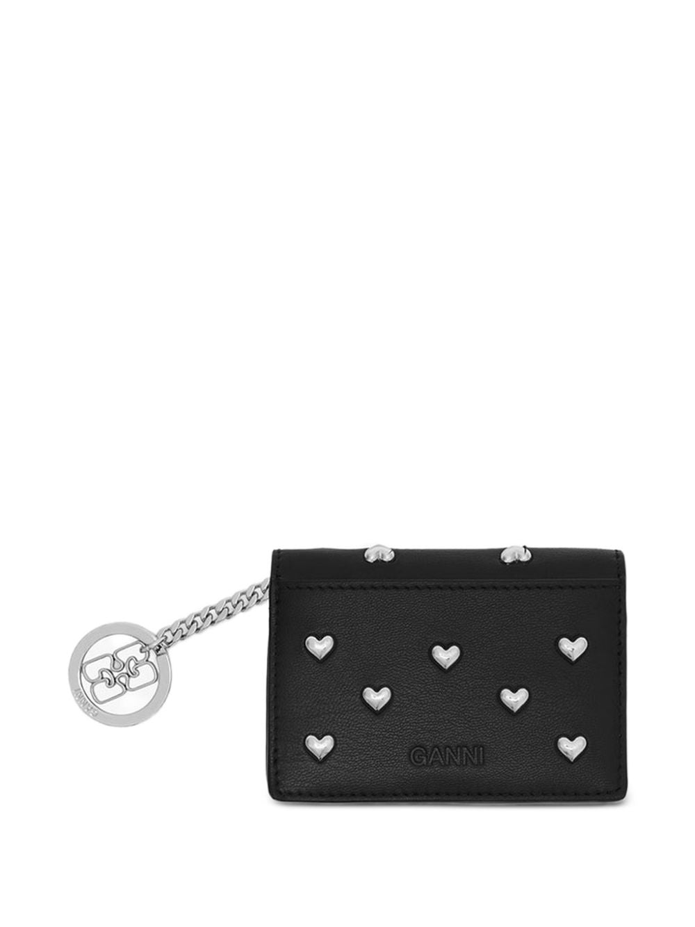 GANNI Portacarte Bou nero con borchie a cuore 