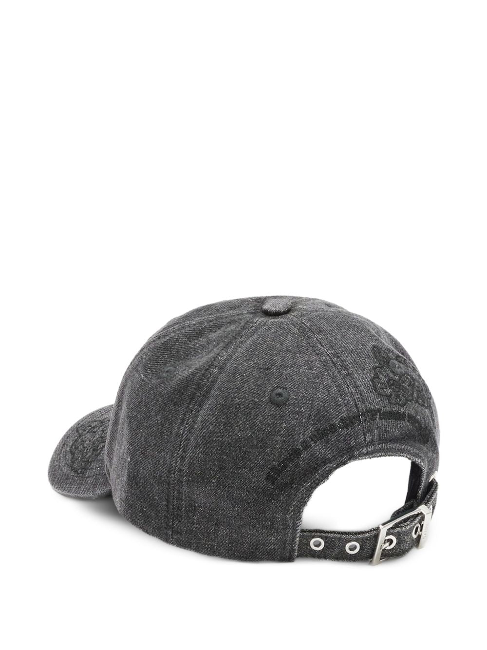GANNI Cappello baseball in denim con ricamo floreale e logo 