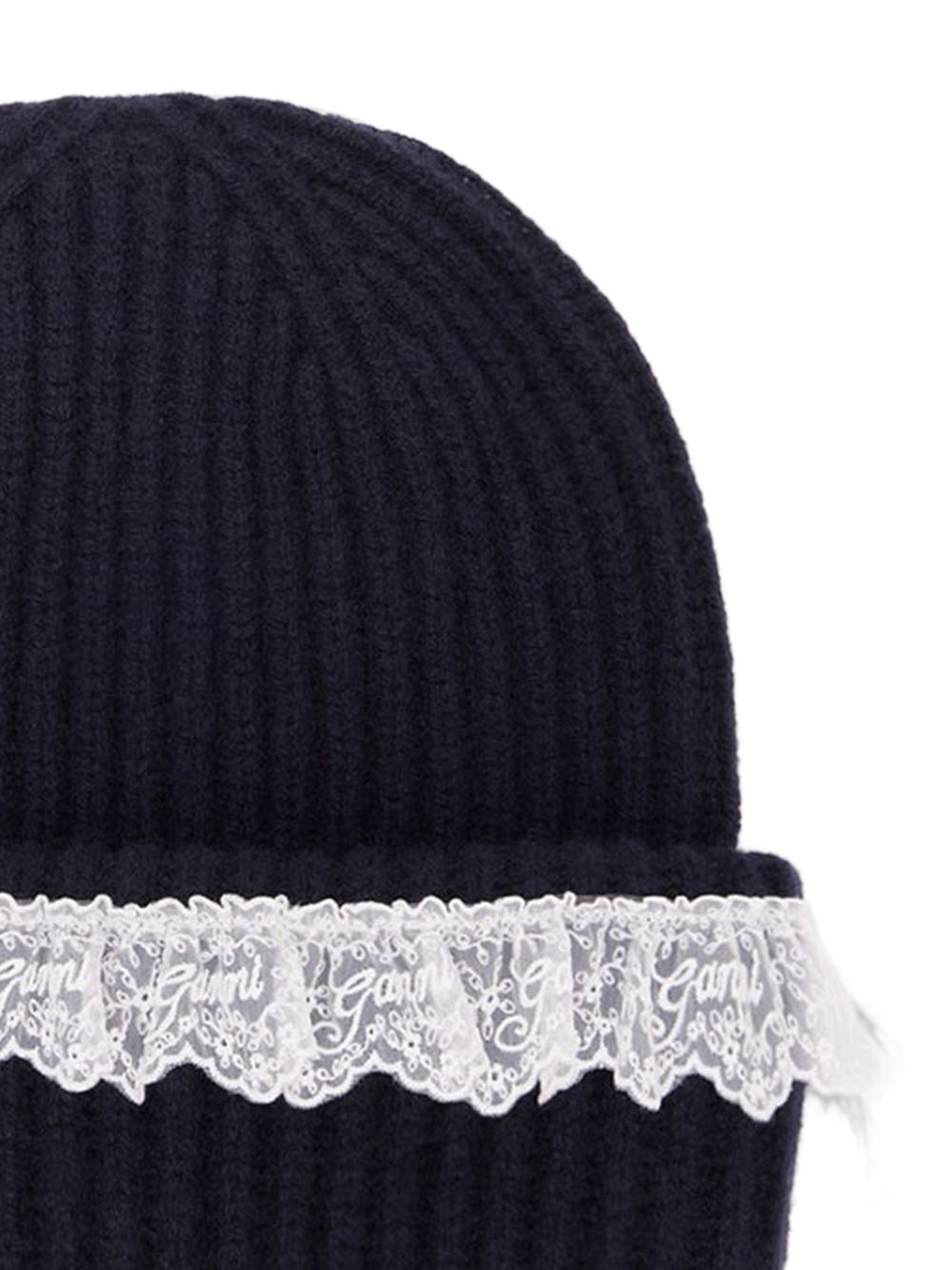 GANNI Berretto blu navy in lana a costine 