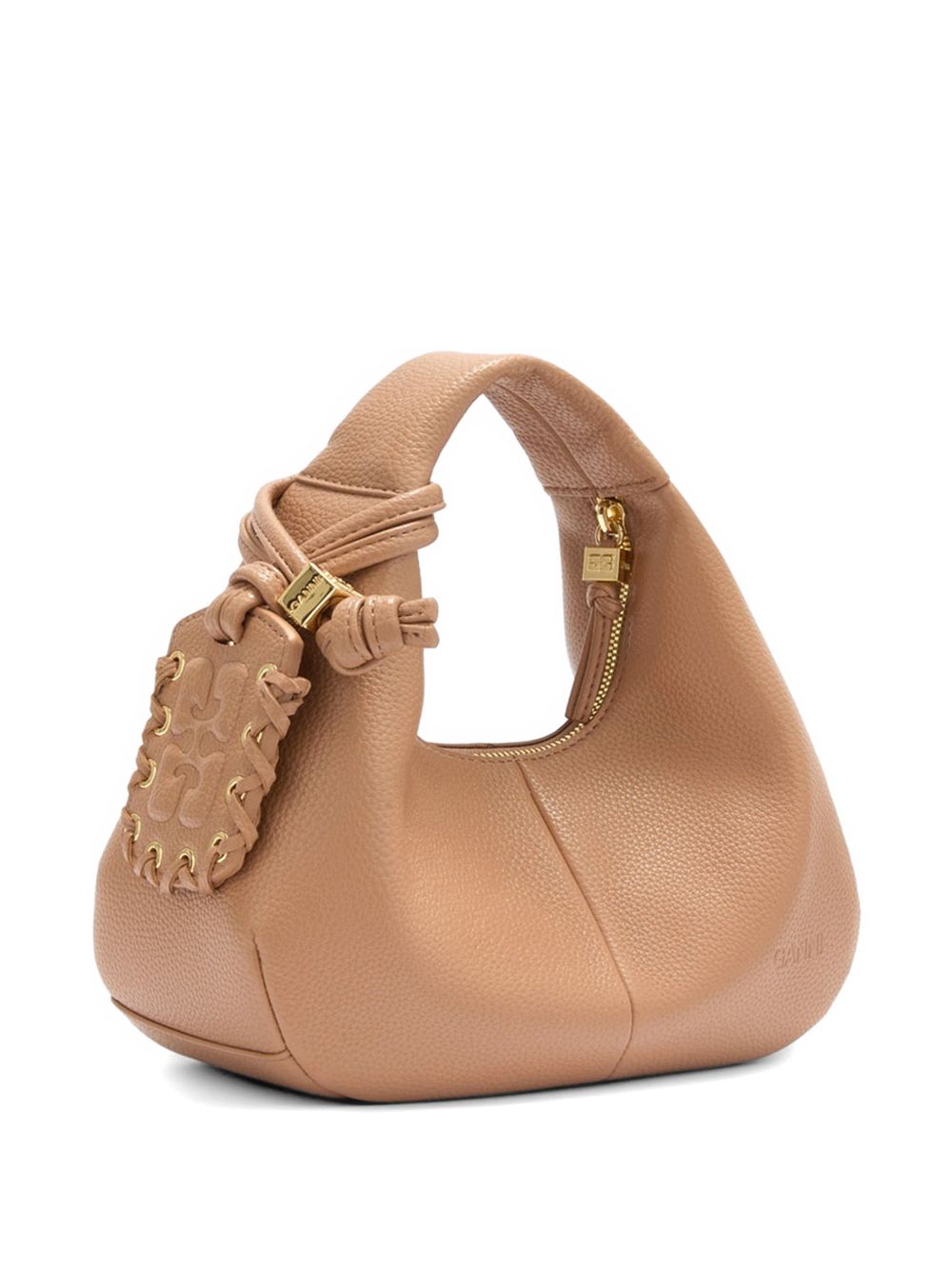 GANNI Borsa Hobo Mini in pelle beige con logo 