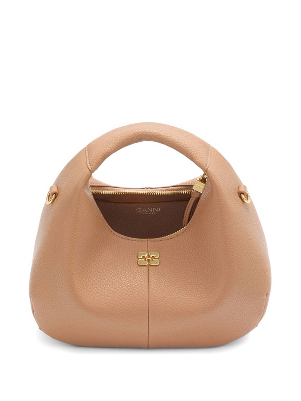 GANNI Borsa Hobo Mini in pelle beige con logo 