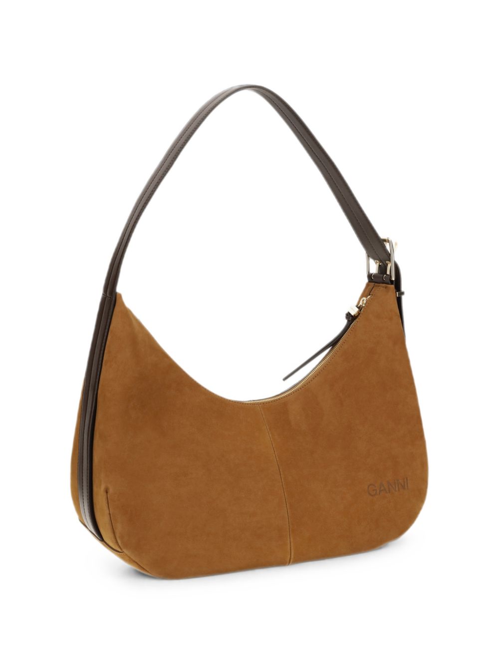 GANNI Borsa Hobo in pelle scamosciata con logo metallico 