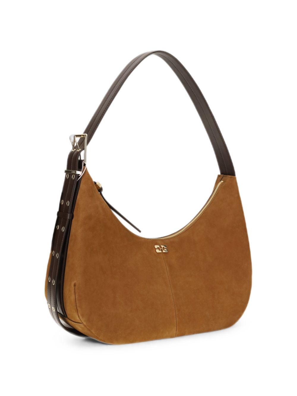 GANNI Borsa Hobo in pelle scamosciata con logo metallico 