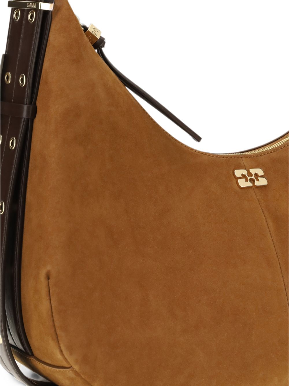 GANNI Borsa Hobo in pelle scamosciata con logo metallico 