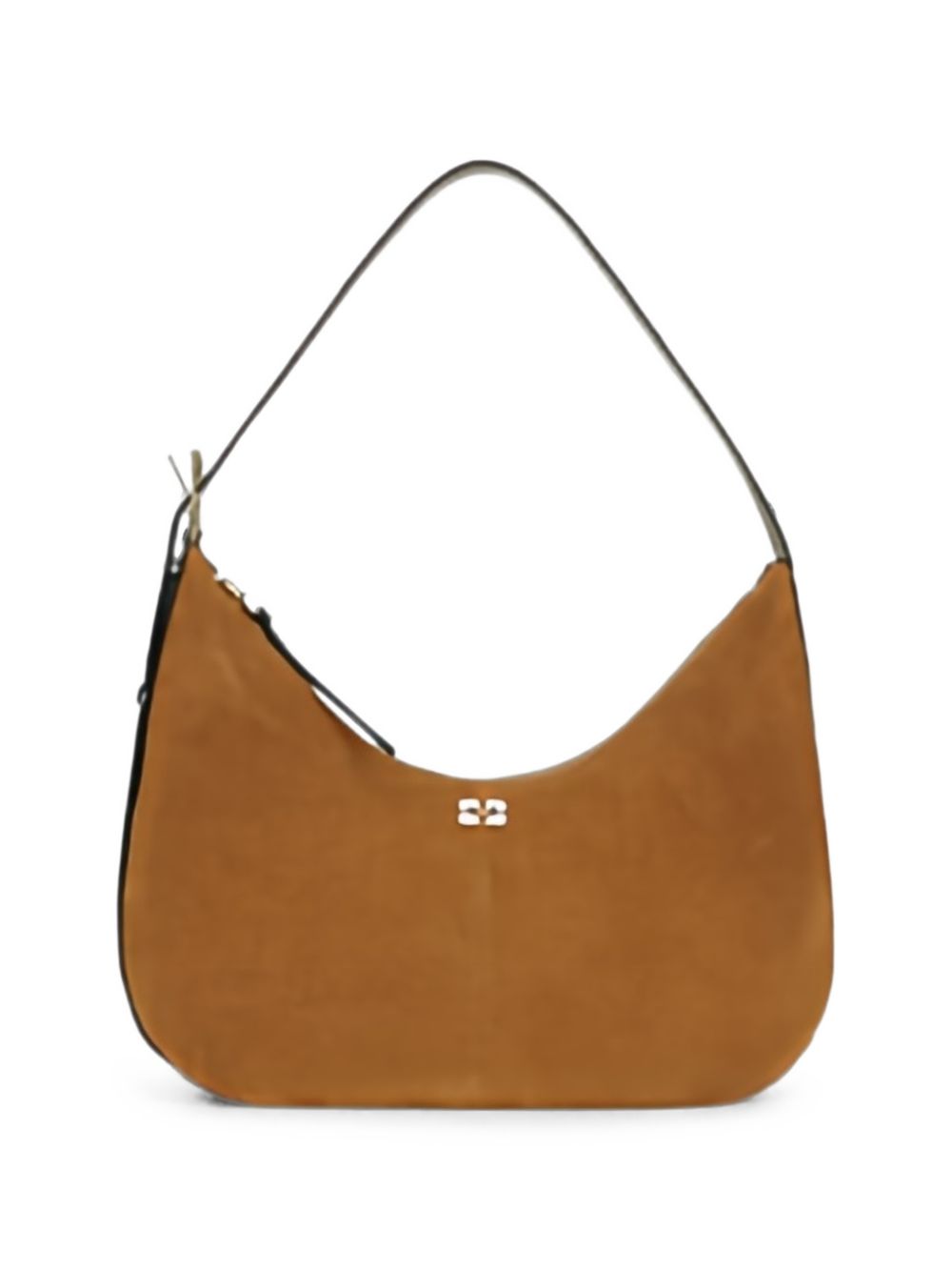 GANNI Borsa Hobo in pelle scamosciata con logo metallico 