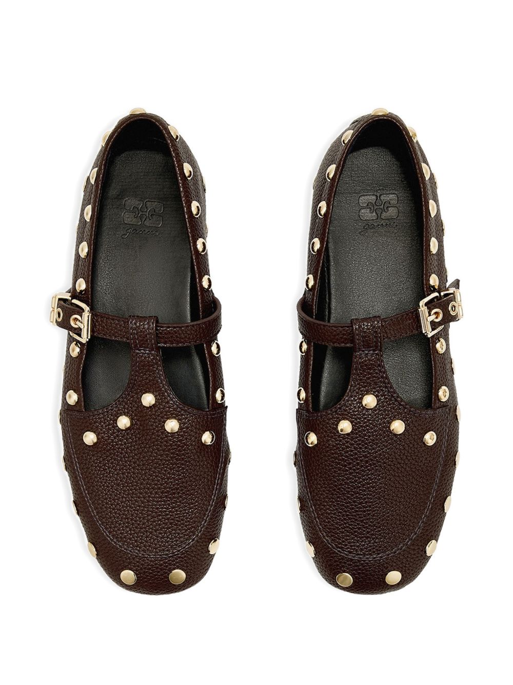 GANNI Ballerine Mary Jenny in finitura grained color marrone 