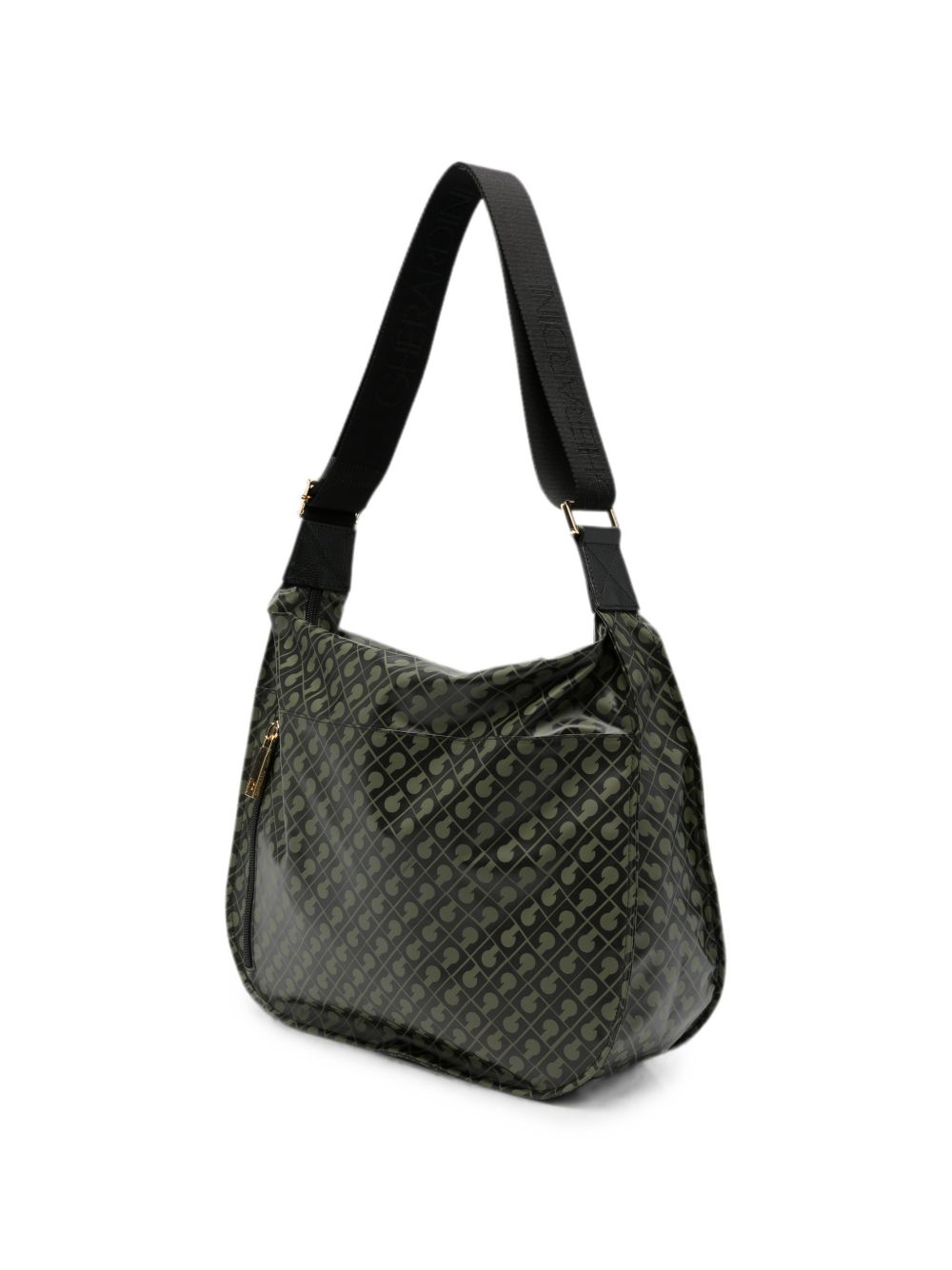 GHERARDINI Borsa Forest a spalla verde con logo all-over 