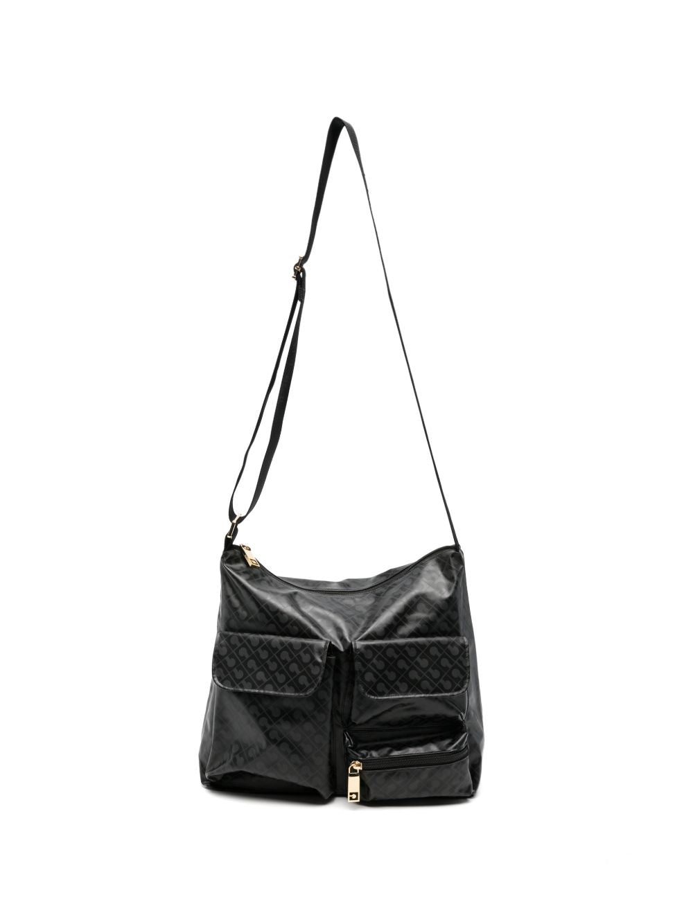 GHERARDINI Borsa Medium Excalibur nera con logo all-over e tasche 