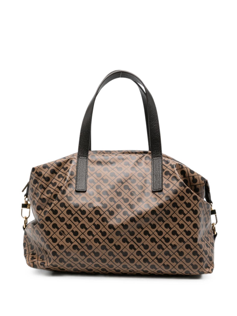 GHERARDINI Borsa a bauletto Bowling Taffee marrone con logo all-over 