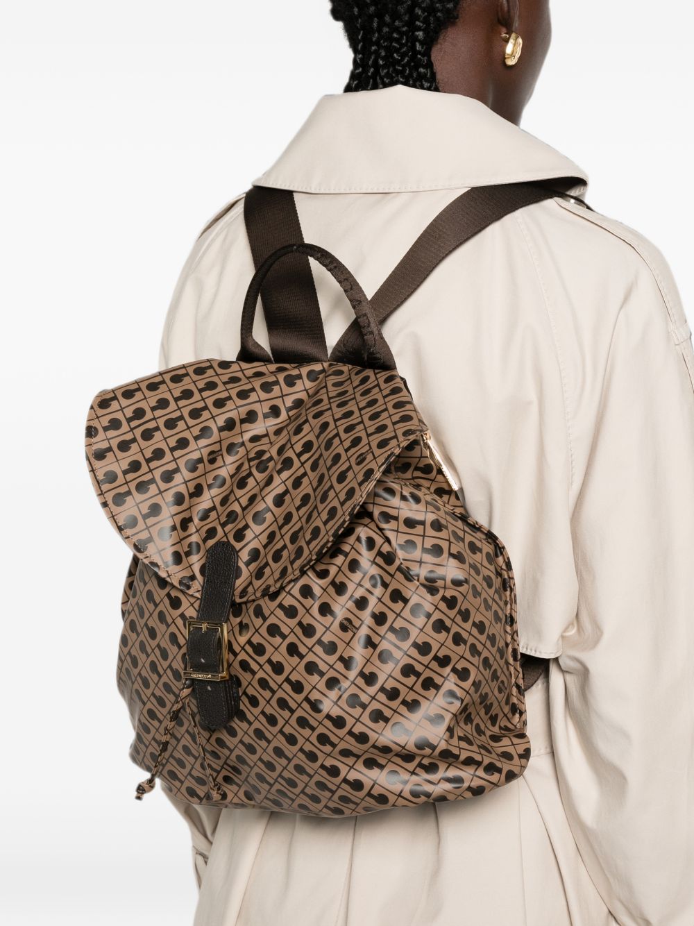GHERARDINI Zaino TOFFEE con logo all-over beige 