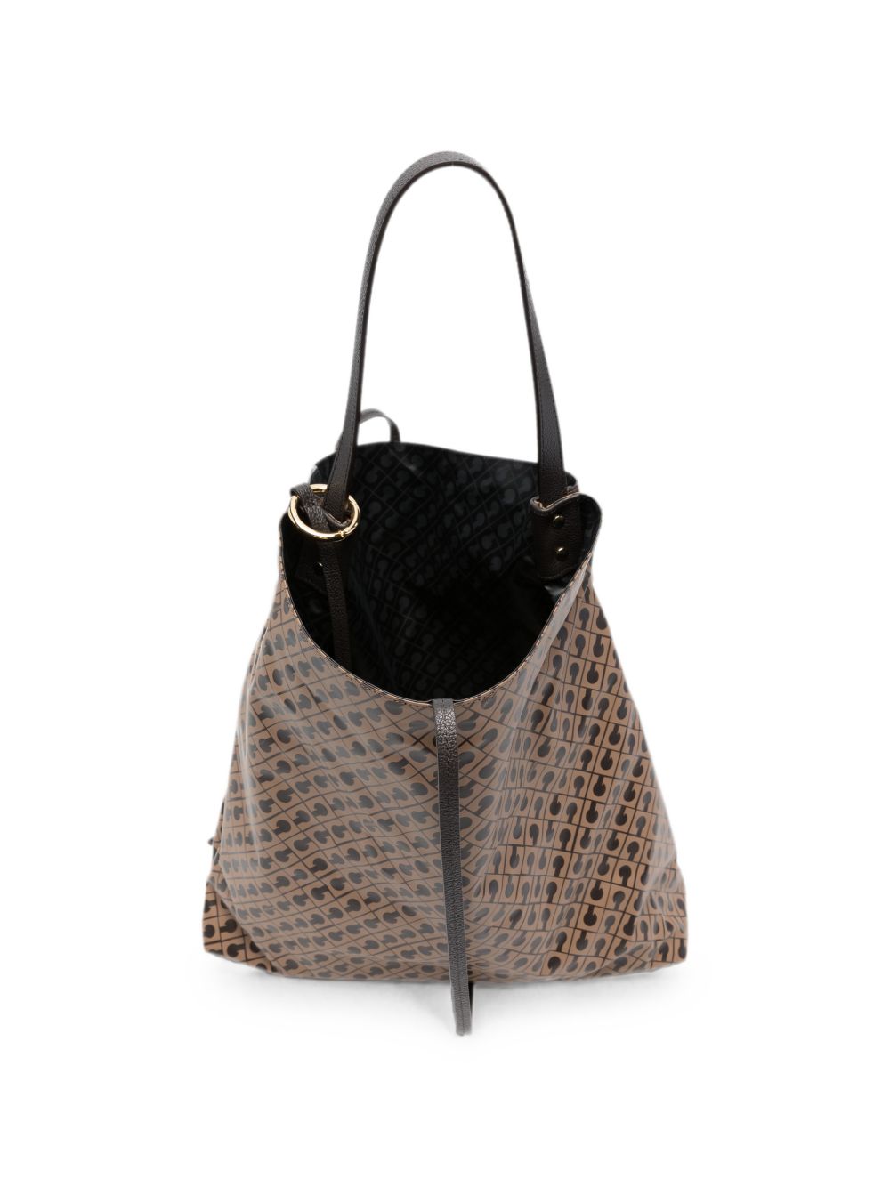 GHERARDINI Borsa Hobo Toffee marrone con logo all-over 