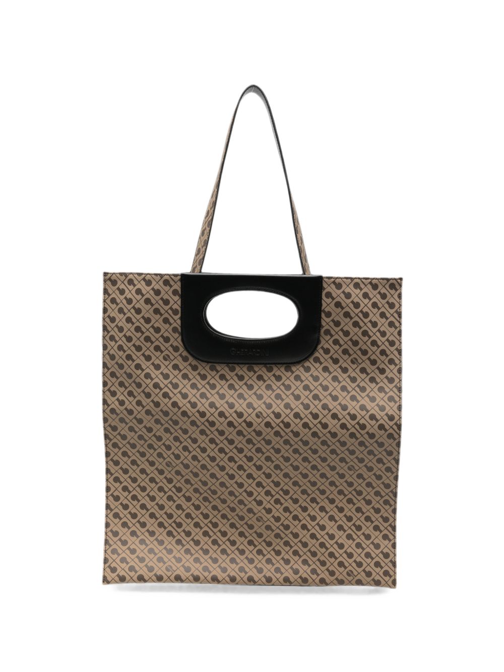 GHERARDINI Borsa Piattina Millerighe Moka marrone con logo all-over 