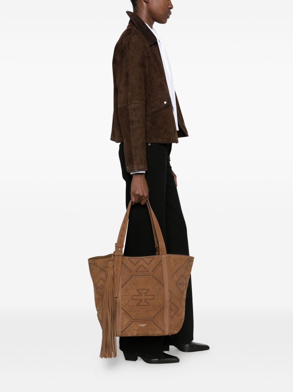 GOLDEN GOOSE Borsa a spalla East West in nabuk marrone con trama 