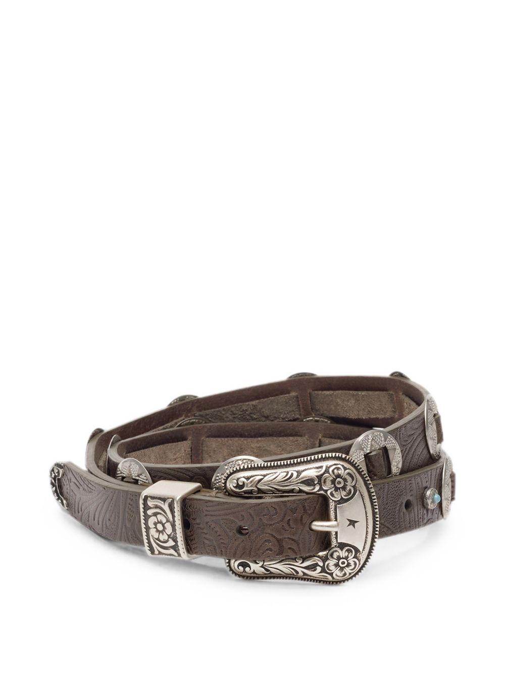 GOLDEN GOOSE Cintura in pelle marrone con fibbia argentata texana 