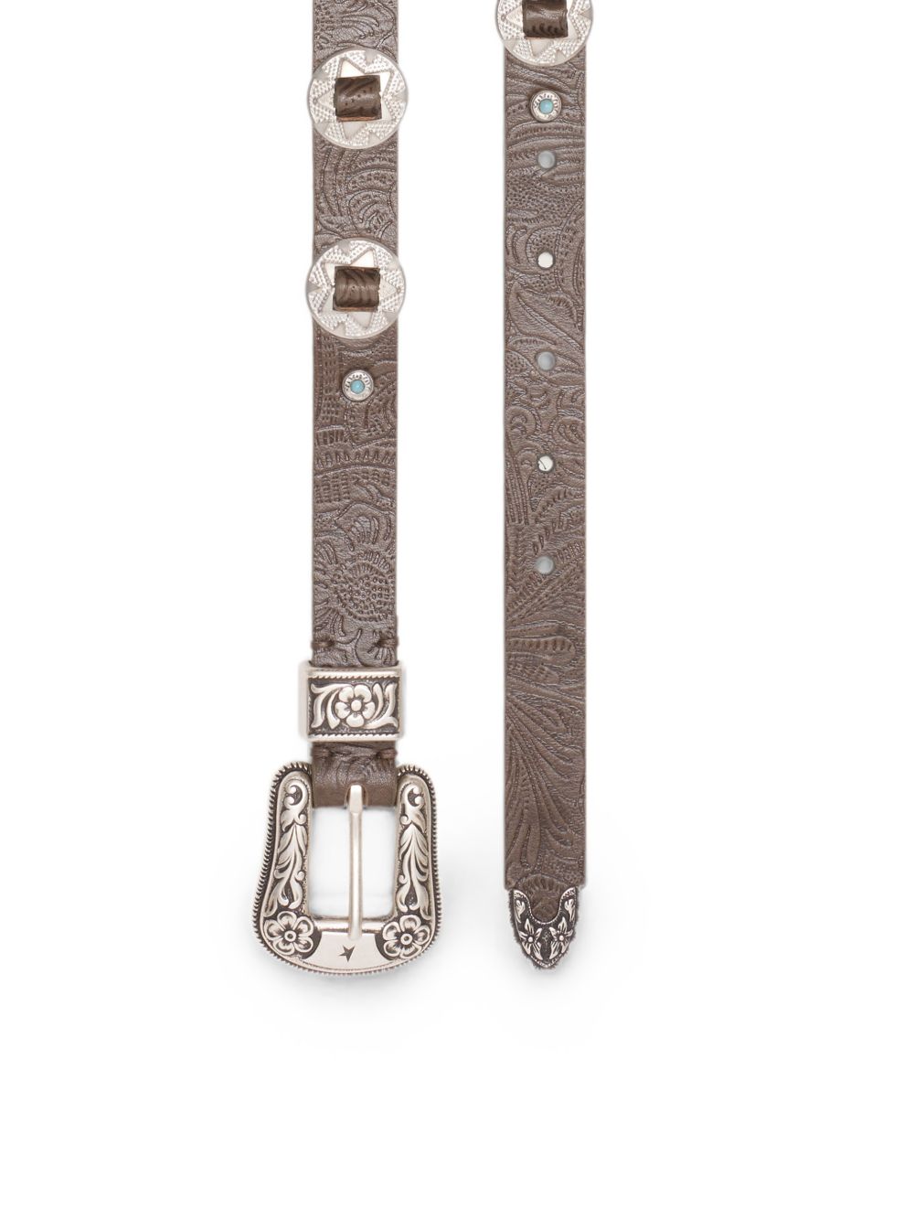 GOLDEN GOOSE Cintura in pelle marrone con fibbia argentata texana 
