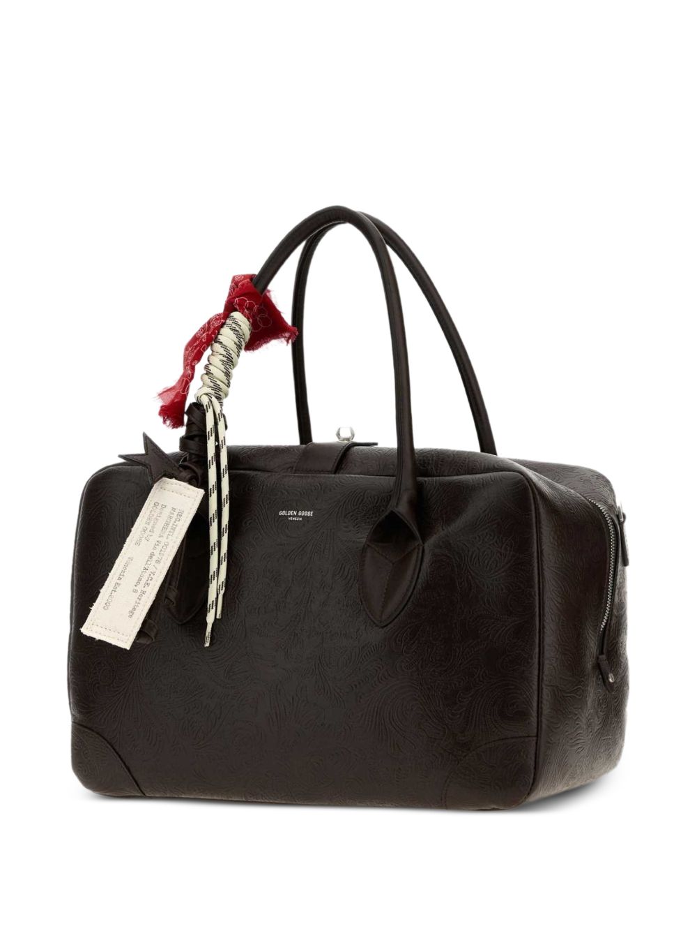 GOLDEN GOOSE Borsa in pelle marrone scuro con incisioni floreali 
