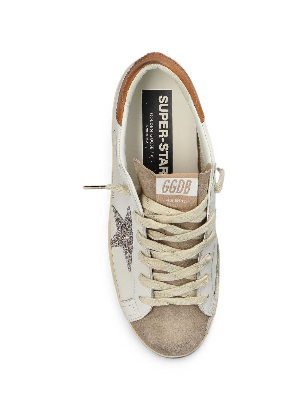 GOLDEN GOOSE Sneakers Super-Star in pelle bianca con stella glitter 
