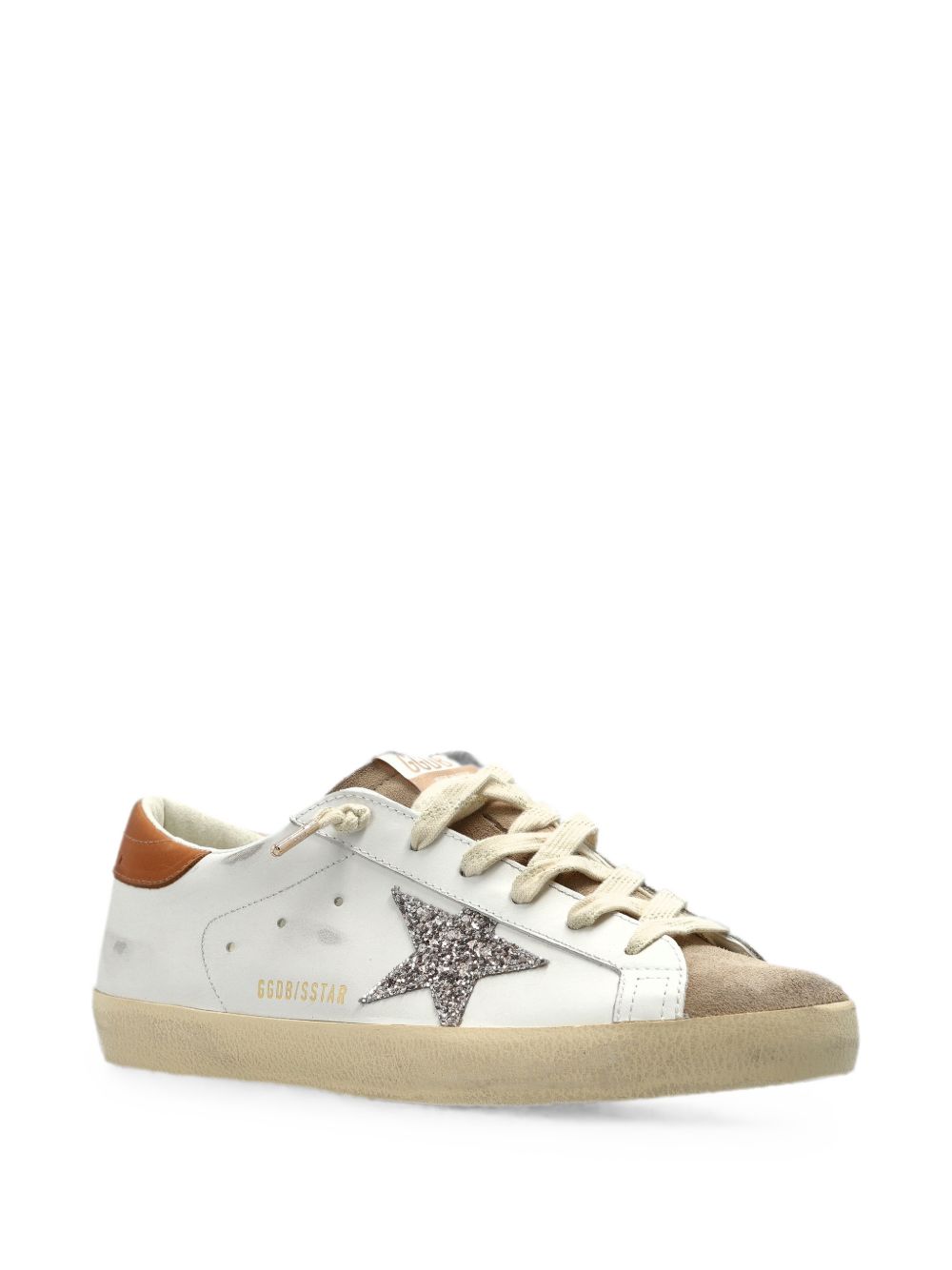 GOLDEN GOOSE Sneakers Super-Star in pelle bianca con stella glitter 