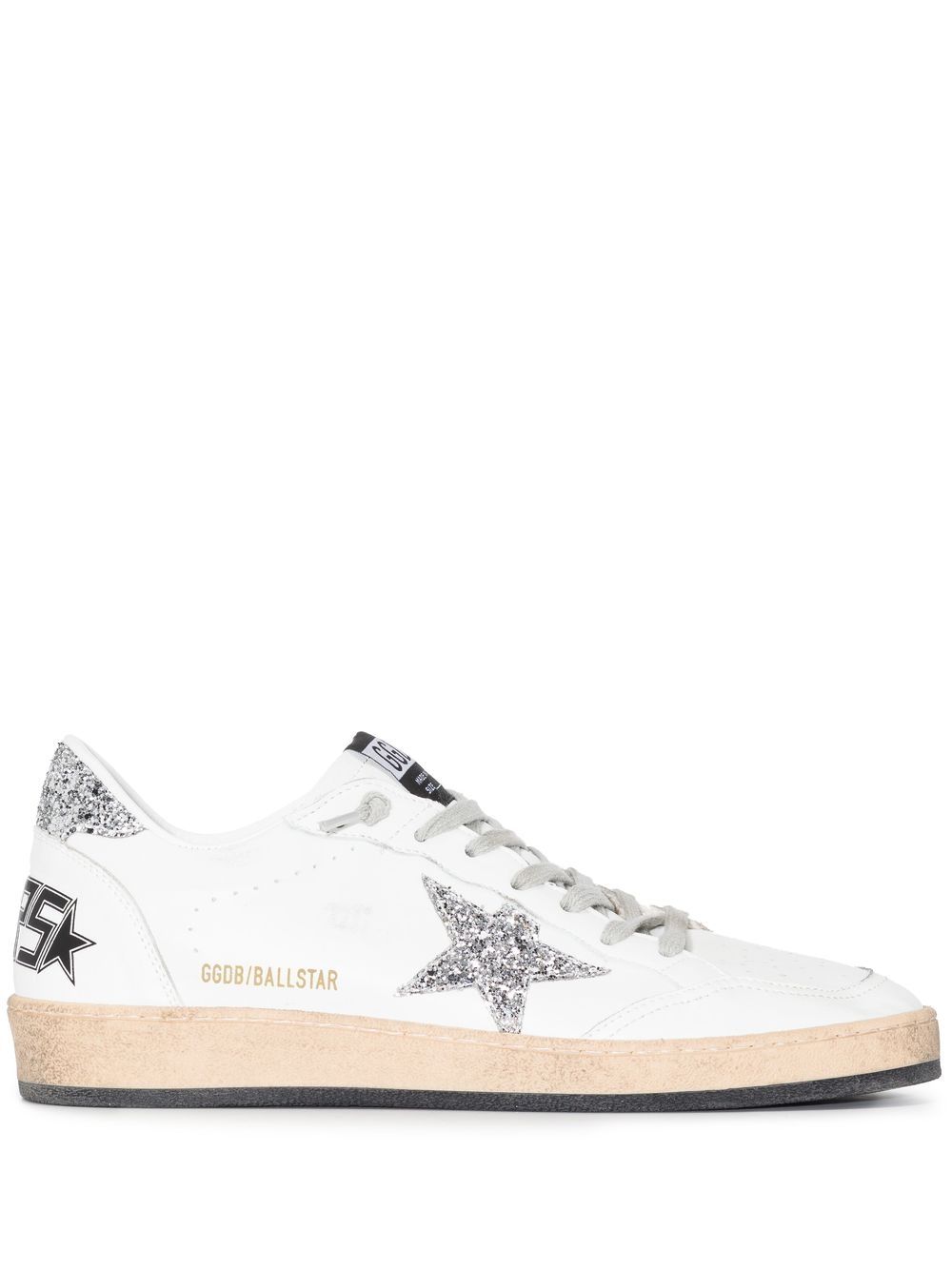 GOLDEN GOOSE Sneakers Ball Star in pelle bianca con dettagli glitter argento 