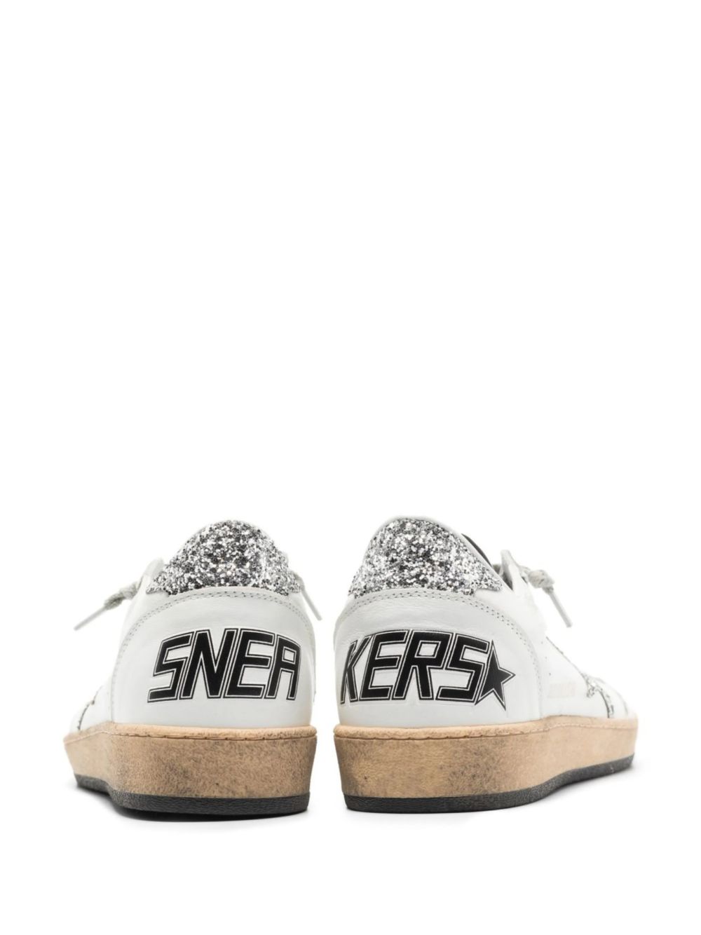 GOLDEN GOOSE Sneakers Ball Star in pelle bianca con dettagli glitter argento 