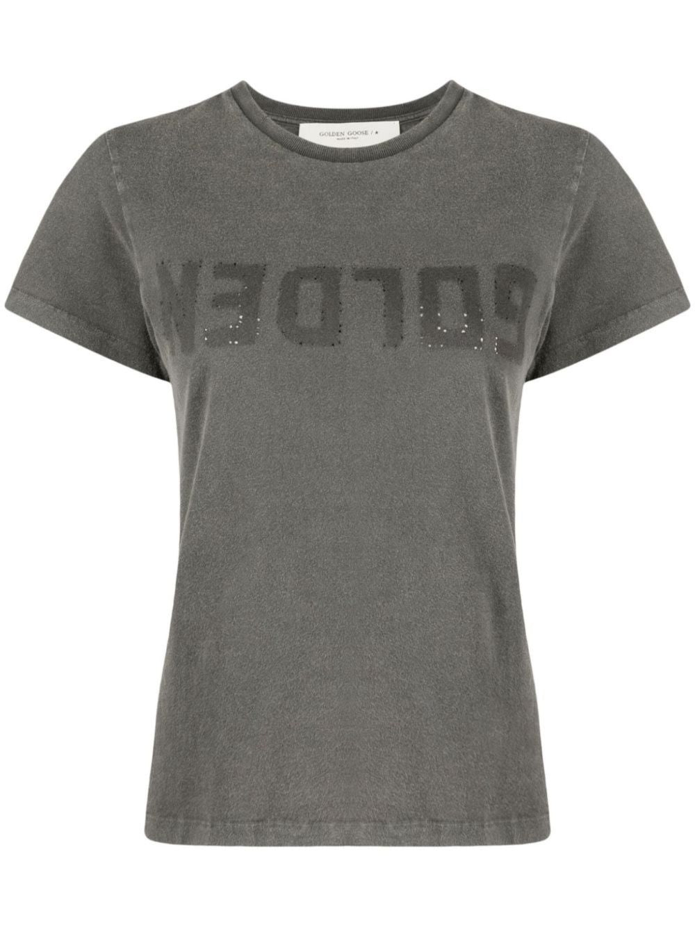 GOLDEN GOOSE T-shirt grigia a maniche corte con logo Big sul petto 