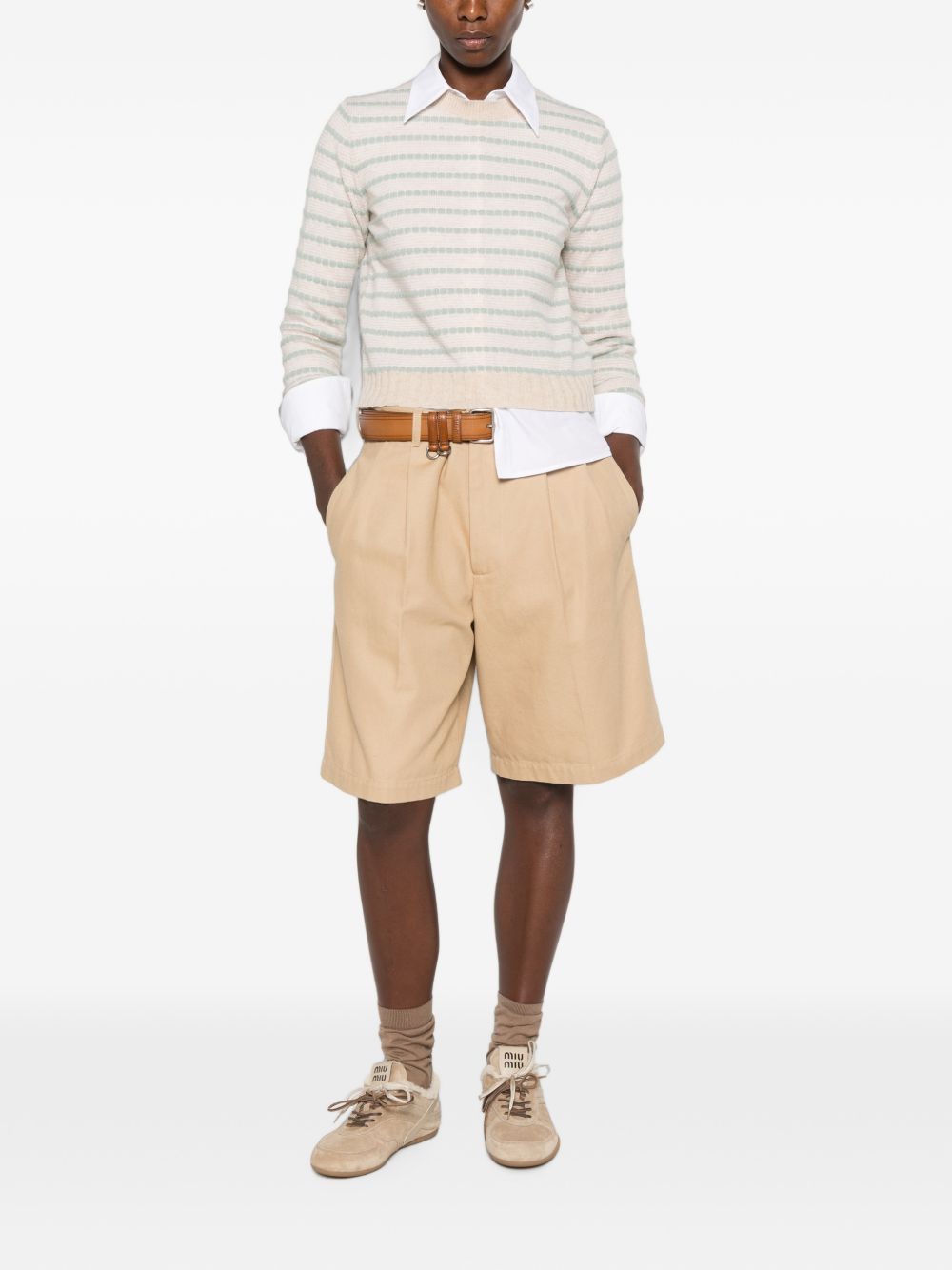 GUEST IN RESIDENCE Maglioncino cropped a righe in puro cashmere Sandstone 